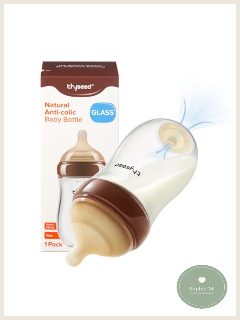 Anti-Colic Glass Baby Bottle 8 oz, Breast-Like Nipple, Newborn Feeding, BPA-Free